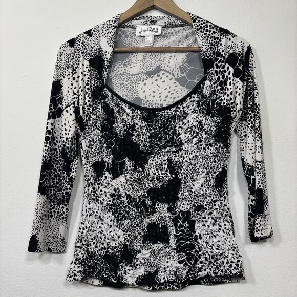 Joseph Ribkoff Womens Top Sz 12 Black White Abstract Sequins Stretch Statement - Picture 2 of 8
